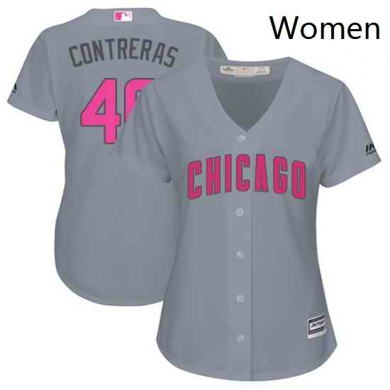 Womens Majestic Chicago Cubs 40 Willson Contreras Authentic Grey Mothers Day Cool Base MLB Jersey